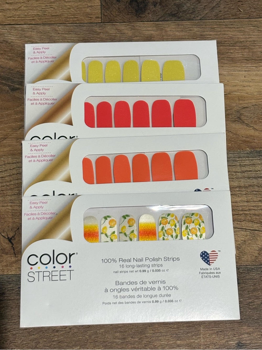 Color Street Bright Yellow, Red & Orange Nail Polish Strips with Floral Accents